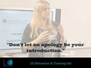 Image of managing director Lyn Calver with the quote, "Don't let an apology be your introduction."