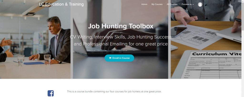 Image of course enrolment page for job hunting toolbox